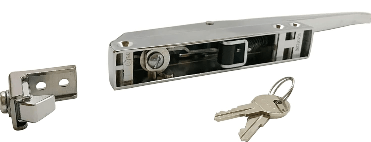 Straight Handle Edgemount Latch (with Key) for Most 3BX, 2BRX, 3B, 2BR mortuary coolers -  American Mortuary Coolers Powered by Funeral Source One Supply Company 