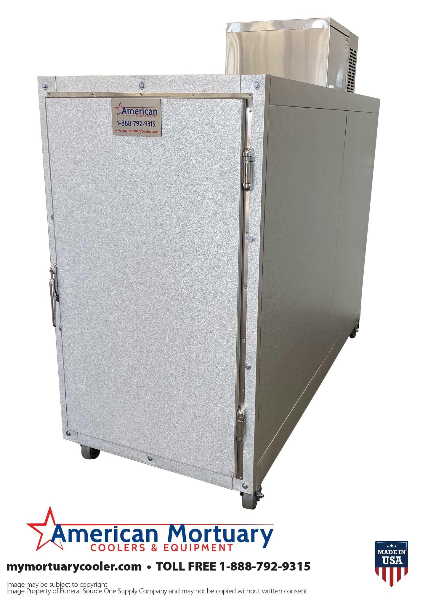 3 Body Mortuary Cooler AMC Model #3B with Interior Rolling Rack - American Mortuary Coolers Powered by Funeral Source One Supply Company 