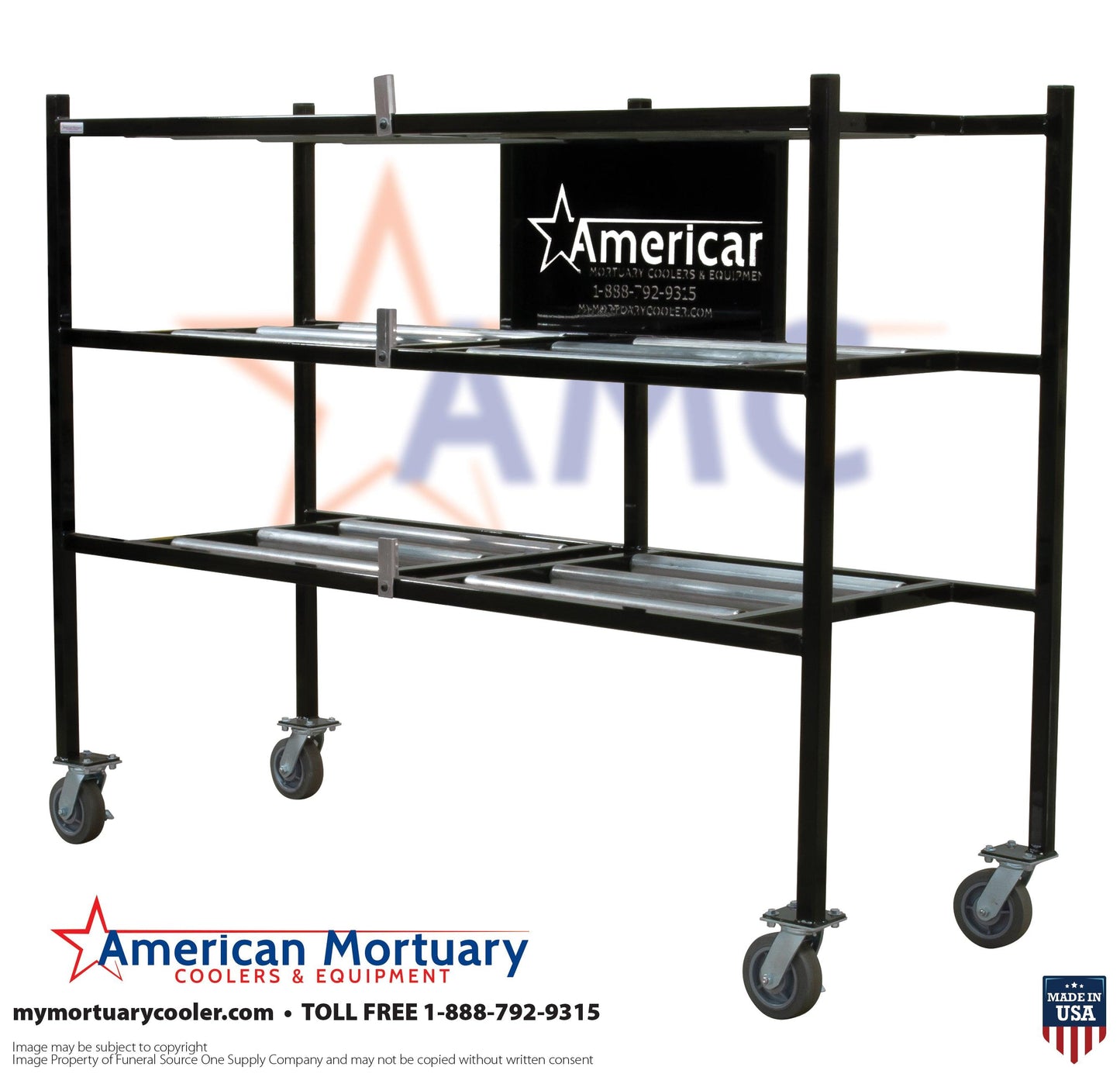 3-Tier Side Loading American Mortuary Rack Model 3TSL -  American Mortuary Coolers Powered by Funeral Source One Supply Company 