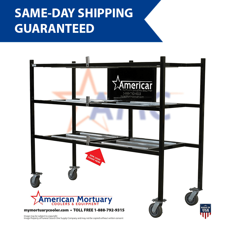 3-Tier Side Loading American Mortuary Rack Model 3TSL -  American Mortuary Coolers Powered by Funeral Source One Supply Company 