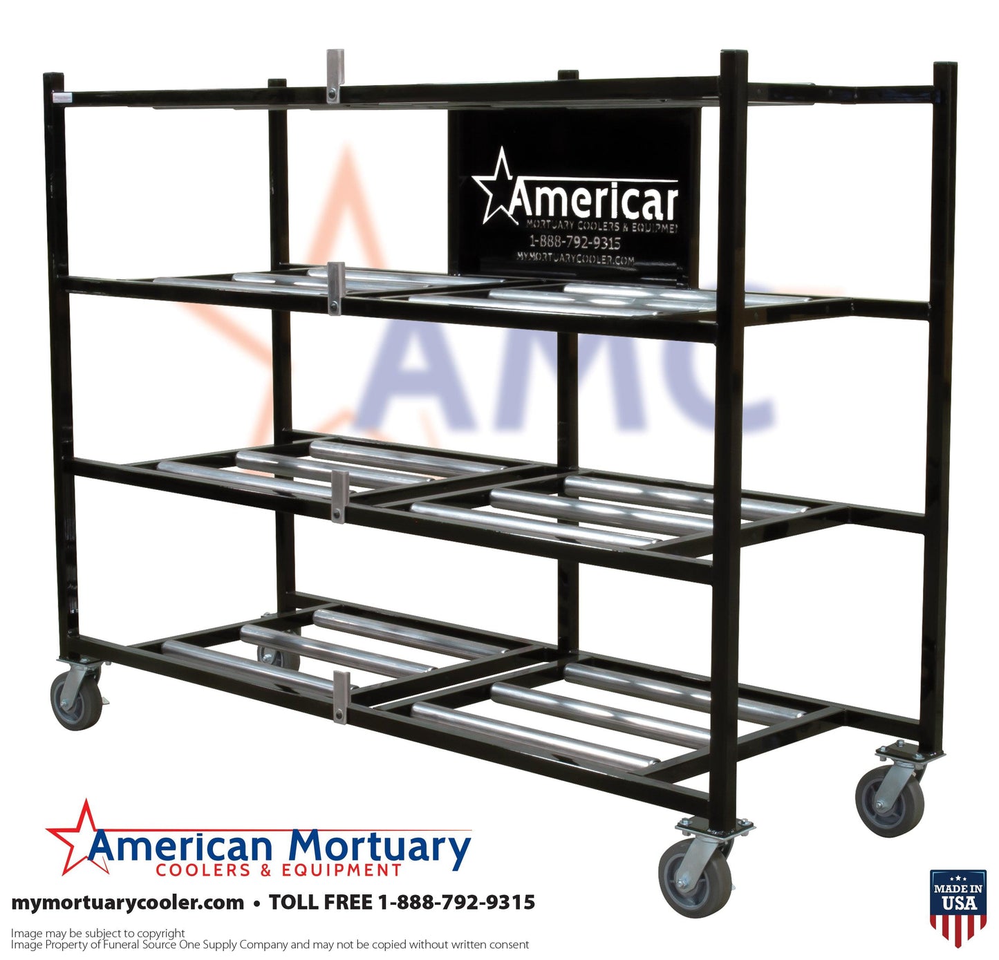 4-Tier Side Loading Mortuary Rack Model 4TSL-Low Profile -  American Mortuary Coolers Powered by Funeral Source One Supply Company 