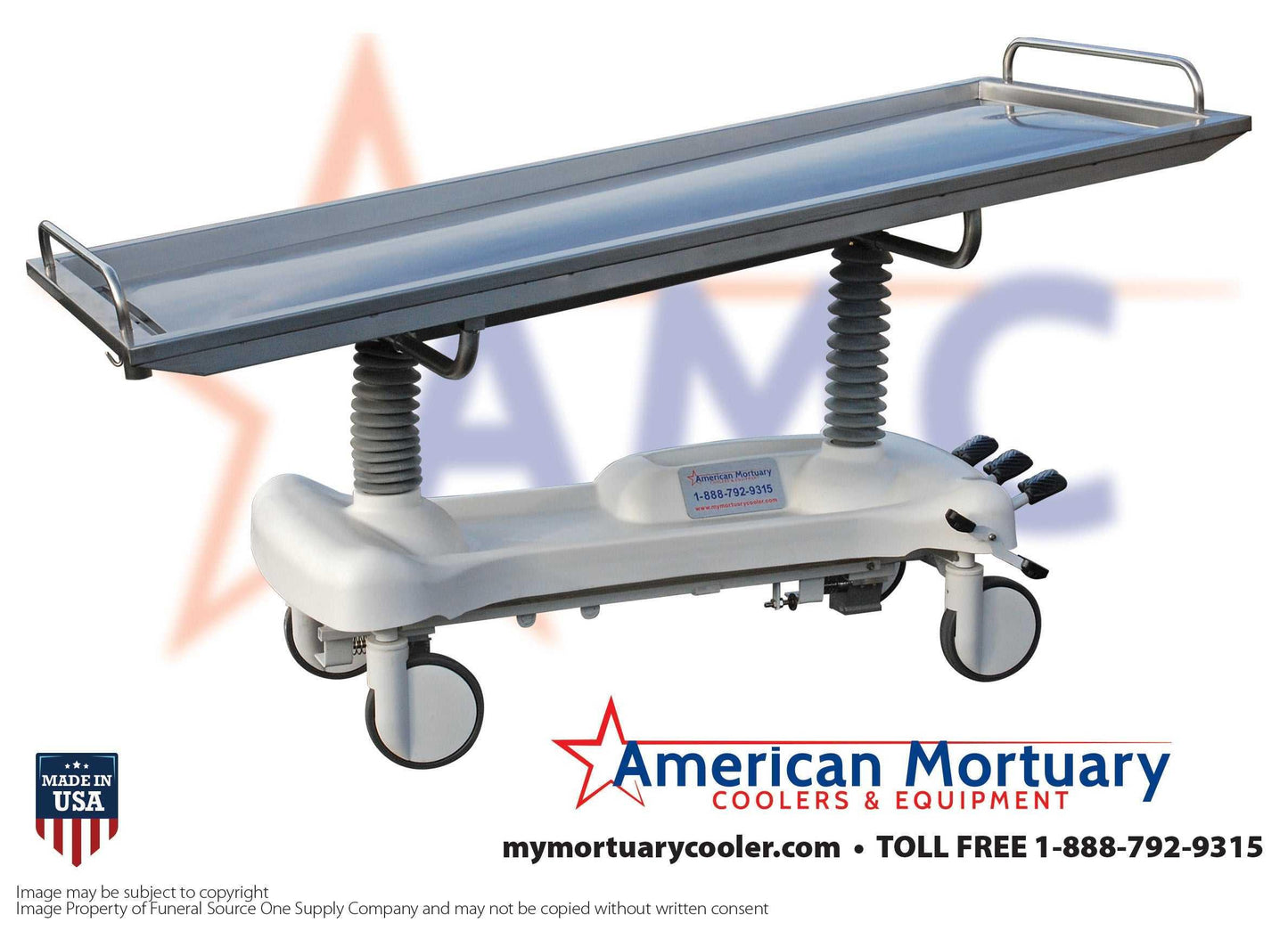 AMERICAN Oversized Hydraulic Embalming Table - 35 Inch - American Mortuary Coolers Powered by Funeral Source One Supply Company 