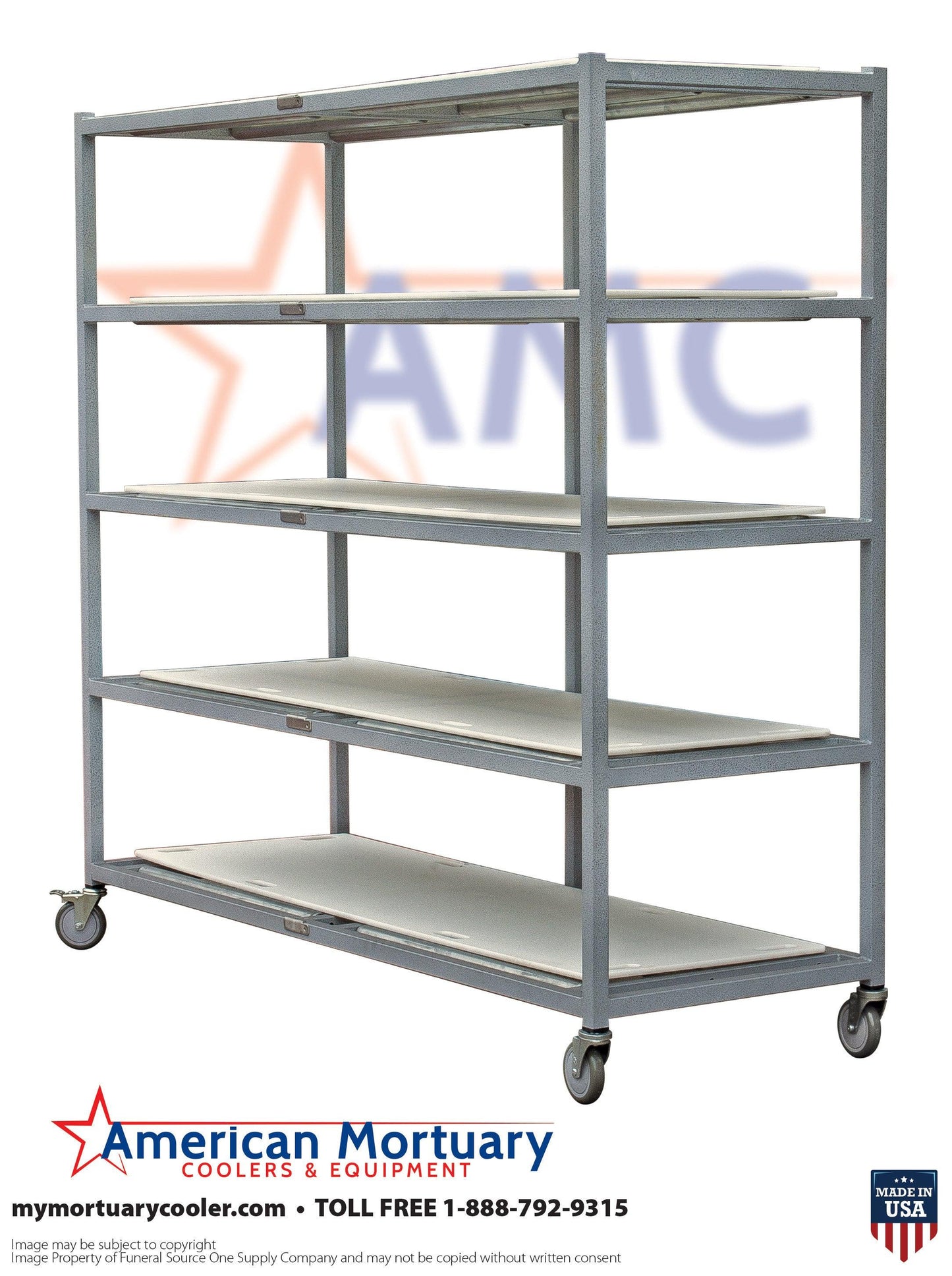 5 Tier American Mortuary Coolers Side Loading Mortuary Roller Rack -  American Mortuary Coolers Powered by Funeral Source One Supply Company 