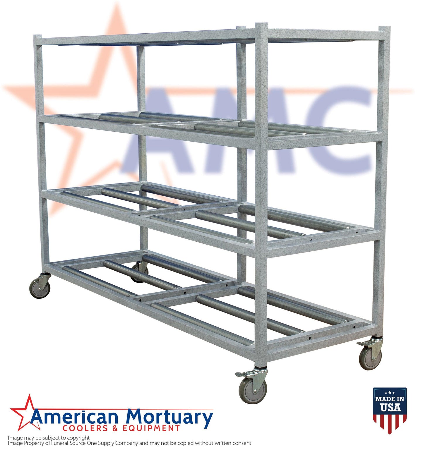 4-Tier Side Loading Mortuary Rack Model 4TSL-Low Profile -  American Mortuary Coolers Powered by Funeral Source One Supply Company 