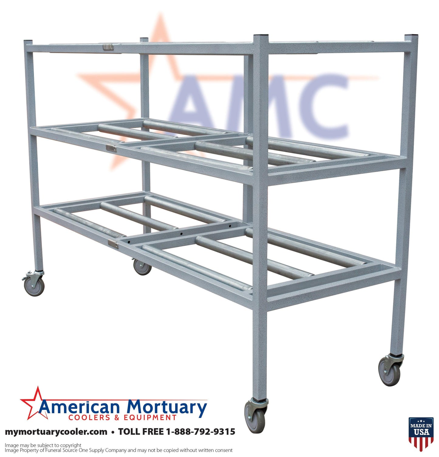 3-Tier Side Loading American Mortuary Rack Model 3TSL -  American Mortuary Coolers Powered by Funeral Source One Supply Company 