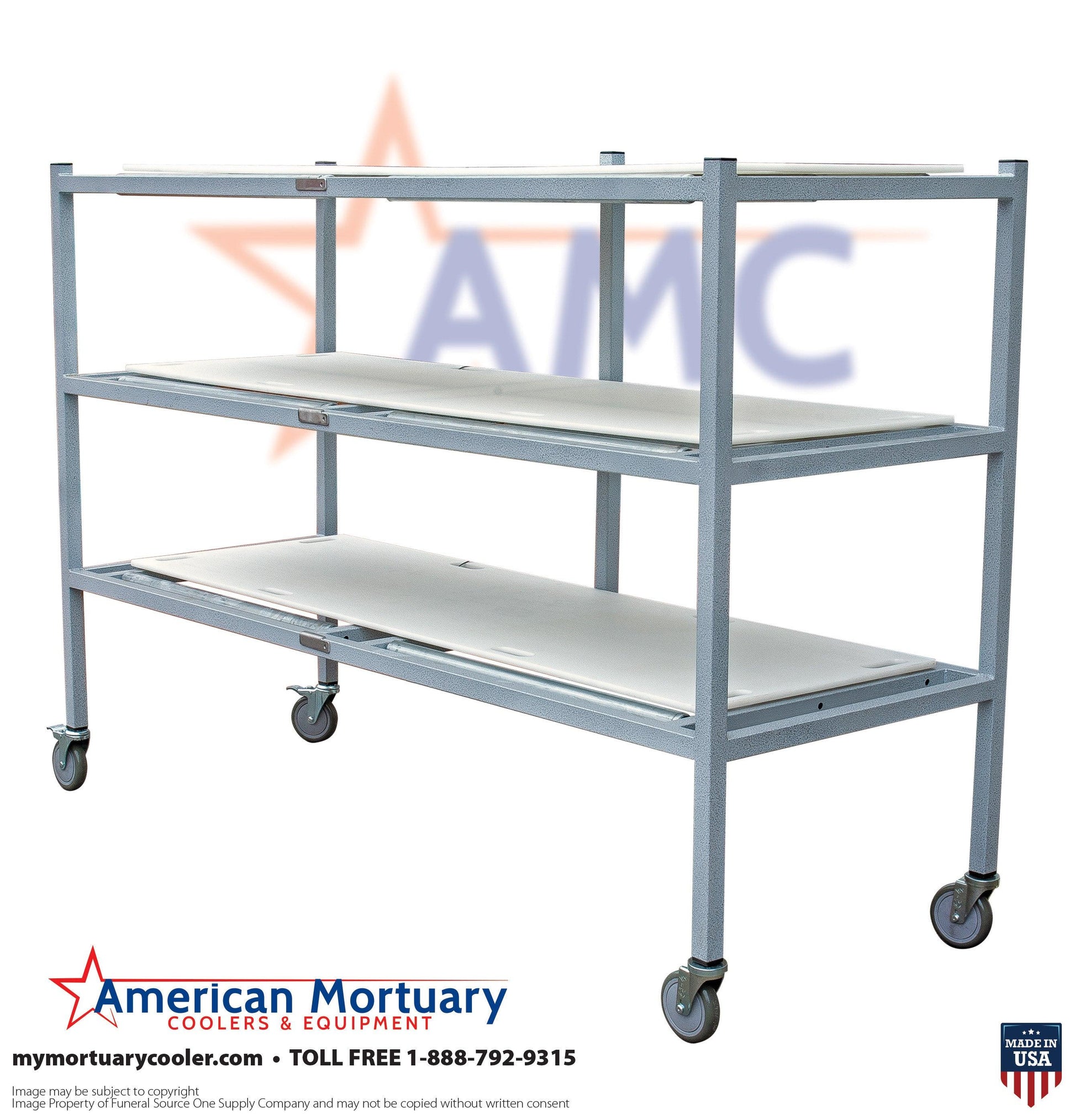 3-Tier Side Loading American Mortuary Rack Model 3TSL -  American Mortuary Coolers Powered by Funeral Source One Supply Company 