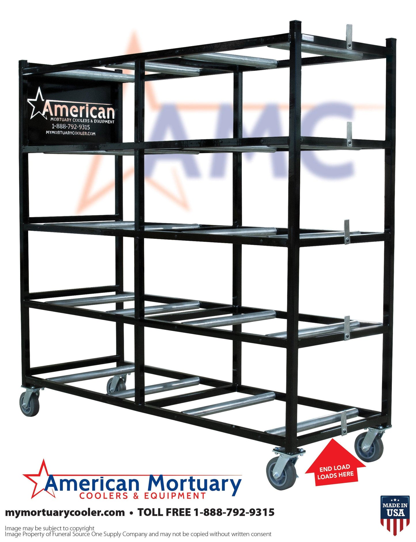 5 Tier American Mortuary Coolers End Loading Mortuary Roller Rack -  American Mortuary Coolers Powered by Funeral Source One Supply Company 