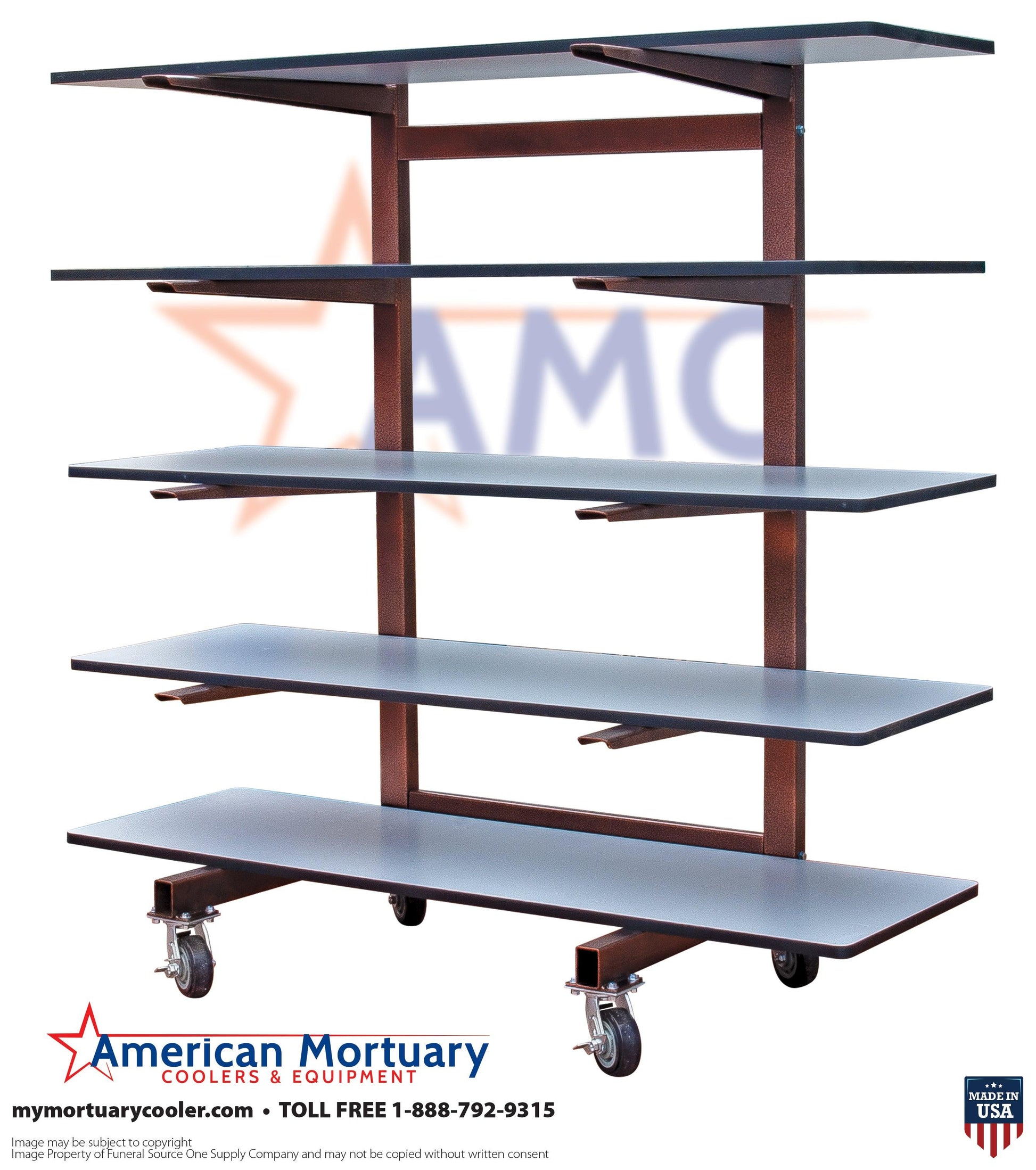 Premium 5-Tier Cantilever Mortuary Rack Model#5T-C Quick Deploy -  American Mortuary Coolers Powered by Funeral Source One Supply Company 