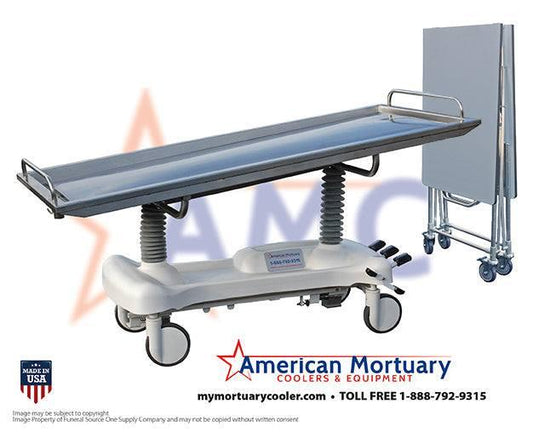 Oversized Hydraulic Embalming Table / Folding Dressing Table Combo Pack -  American Mortuary Coolers Powered by Funeral Source One Supply Company 