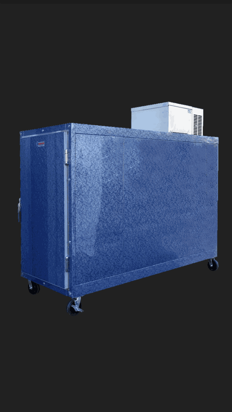 3 Body Mortuary Cooler AMC Model #3B with Interior Rolling Rack - American Mortuary Coolers Powered by Funeral Source One Supply Company 